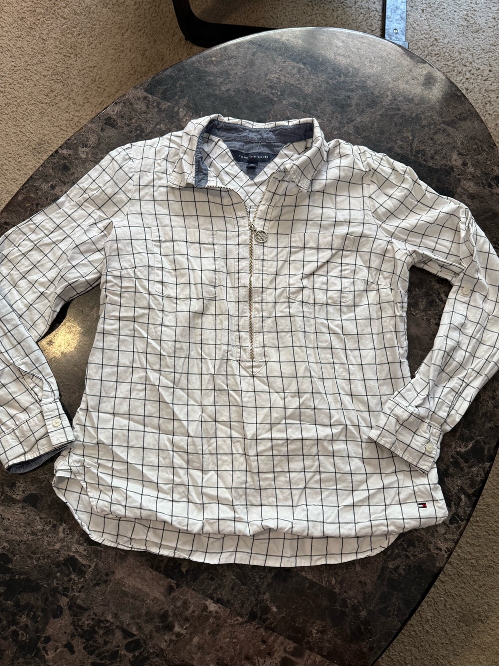 Tommy Hilfiger White Button-Down with Navy Windowpane Grid